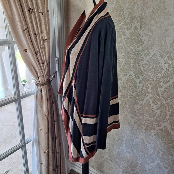 August Silk Women's Size Medium Black/Tan/Rust Open Front Cardigan Sweater EUC - Picture 4 of 12